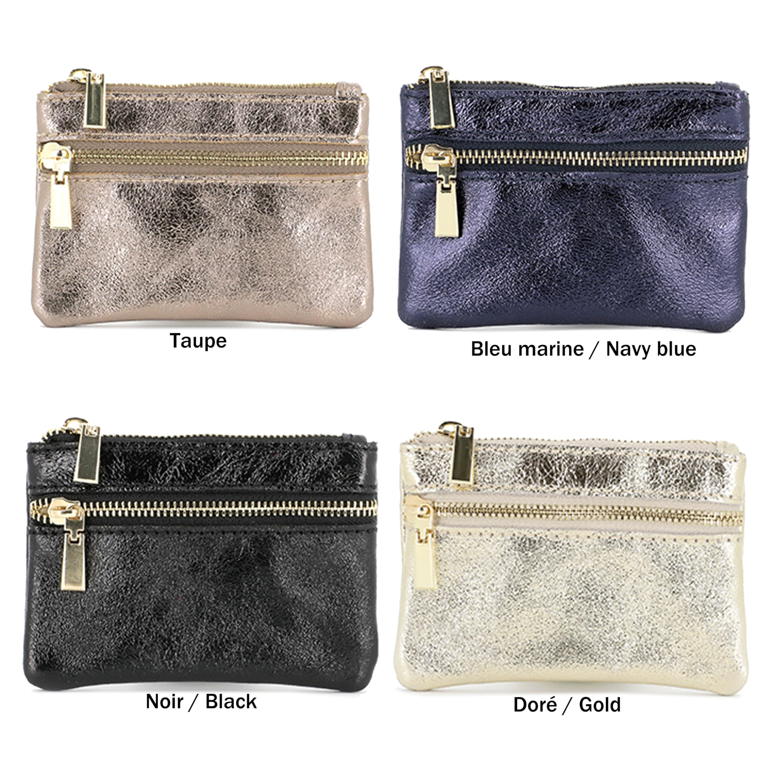 double-tree-porte-monnaie-cuir-bleu-iris-portefeuille-zip-femme image 7
