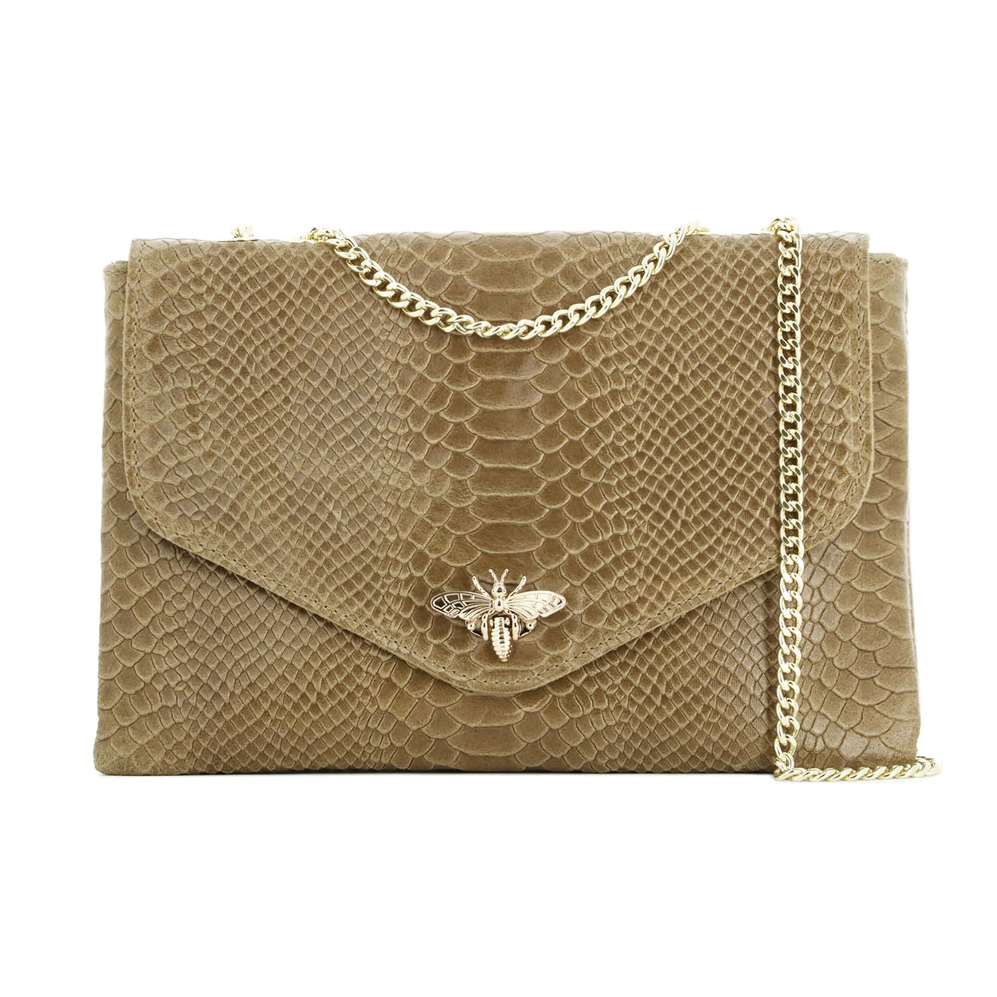 double-tree-sac-bandouli-re-taupe-pochette-cuir-serpent-abeille image 1