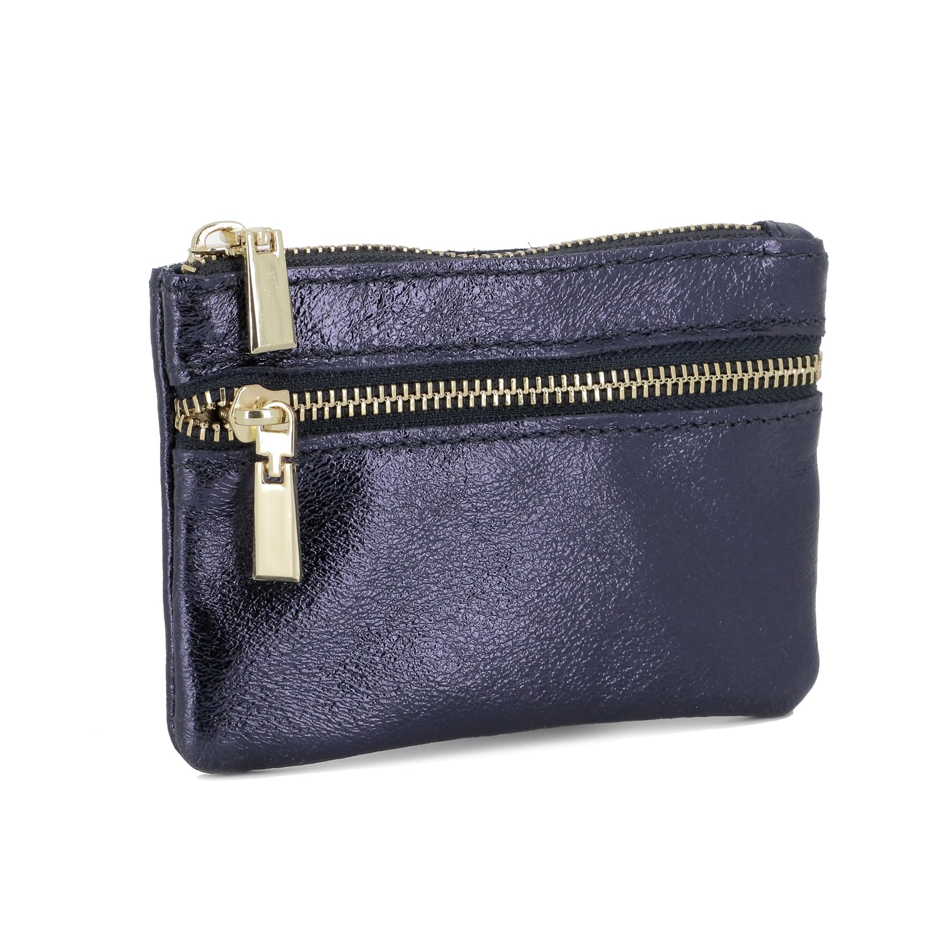 double-tree-porte-monnaie-cuir-bleu-iris-portefeuille-zip-femme image 2
