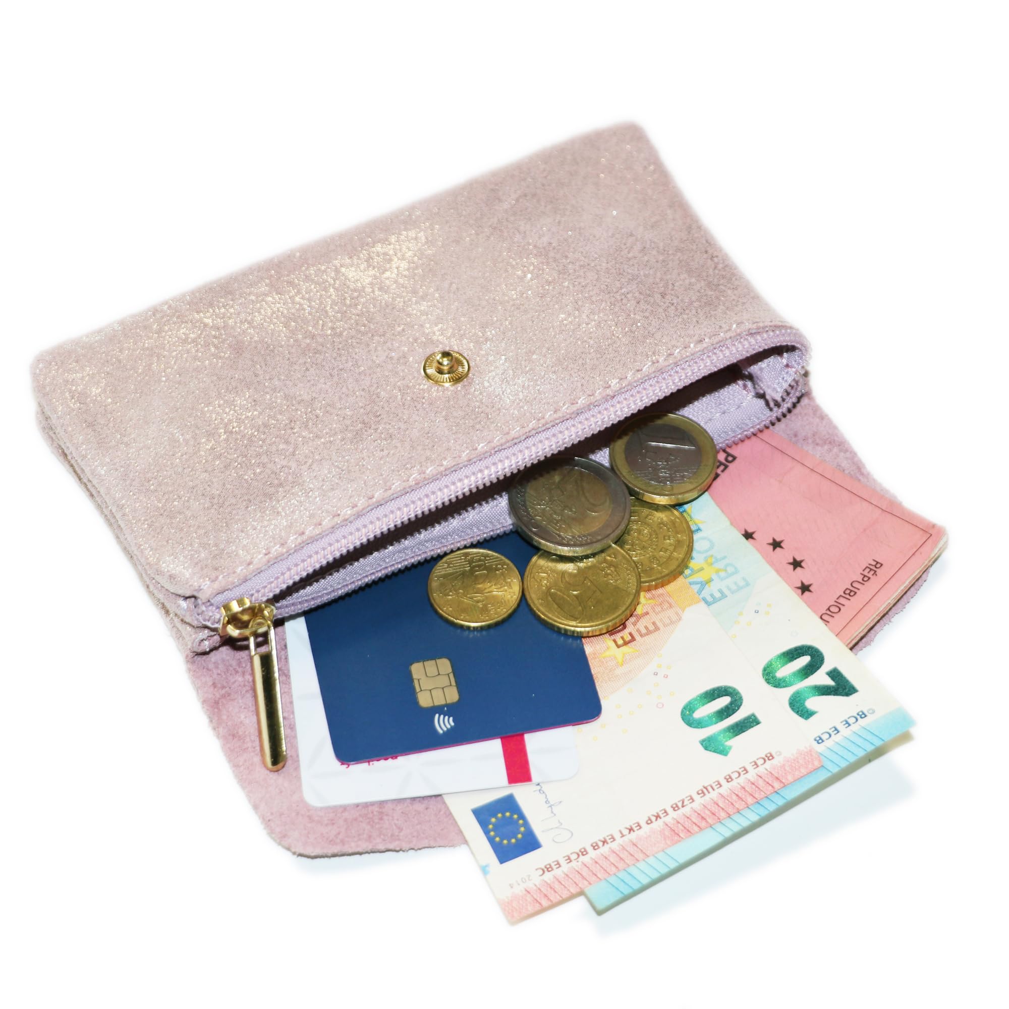 double-tree-portefeuille-cuir-daim-iris-rose-mi-long-zip image 5