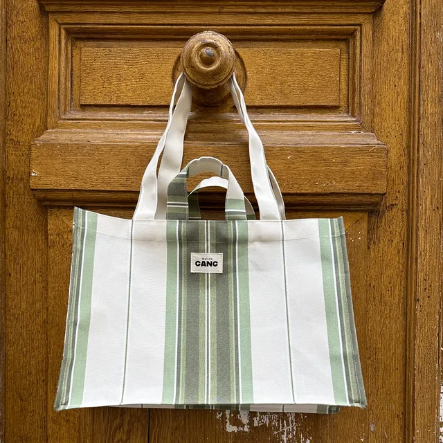 maison-gang-sac-toile-store-upcycl-cabas-rayures-vertes-30x40 image 1