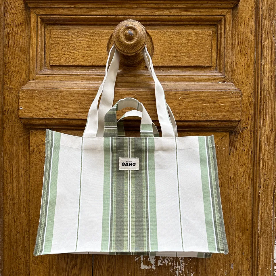 maison-gang-sac-toile-store-upcycl-cabas-rayures-vertes-30x40 image 1
