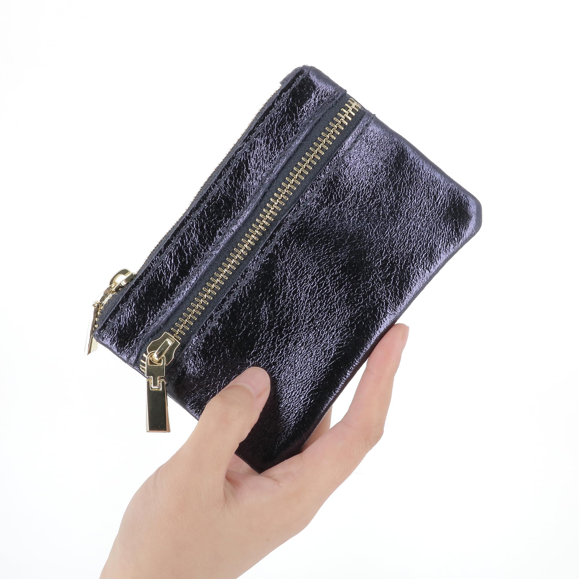 double-tree-porte-monnaie-cuir-bleu-iris-portefeuille-zip-femme image 6