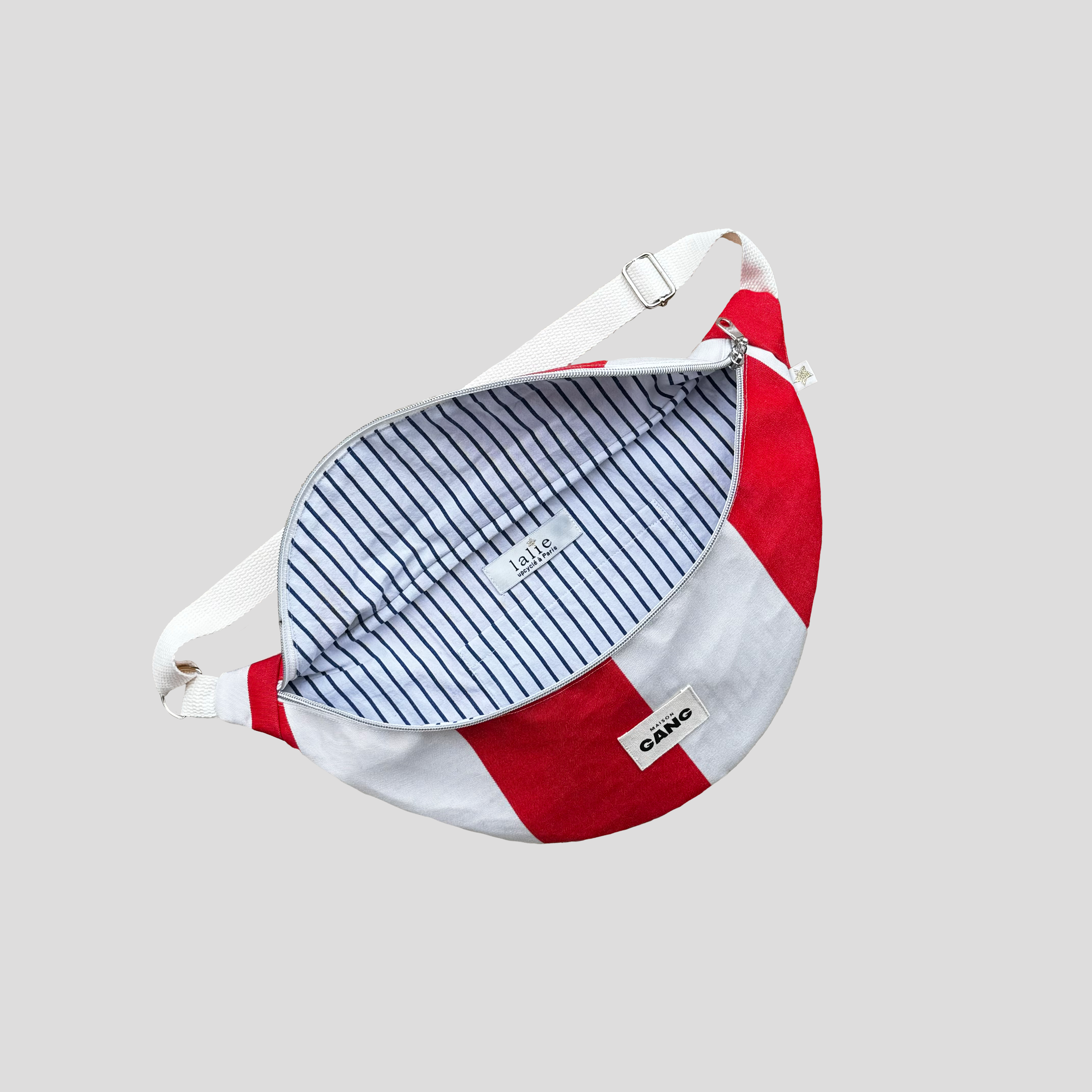 maison-gang-sac-banane-upcycl-ray-rouge-zip-dor image 2