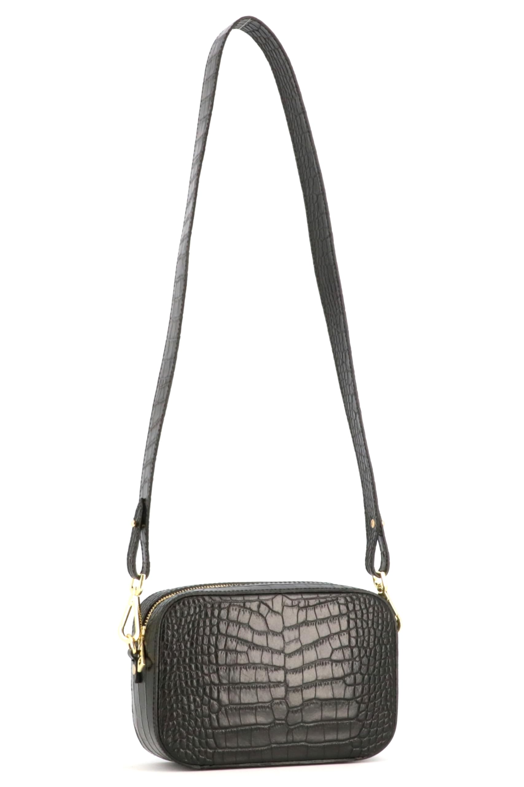 double-tree-sac-bandouli-re-cam-ra-cuir-croco-noir-22-cm image 5