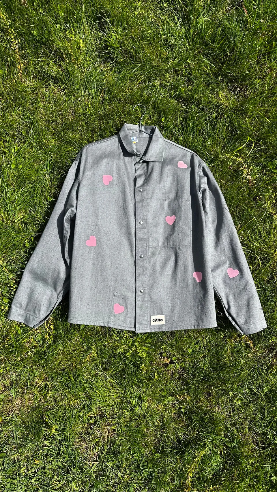 maison-gang-veste-de-travail-grise-coeurs-roses-tu image 1