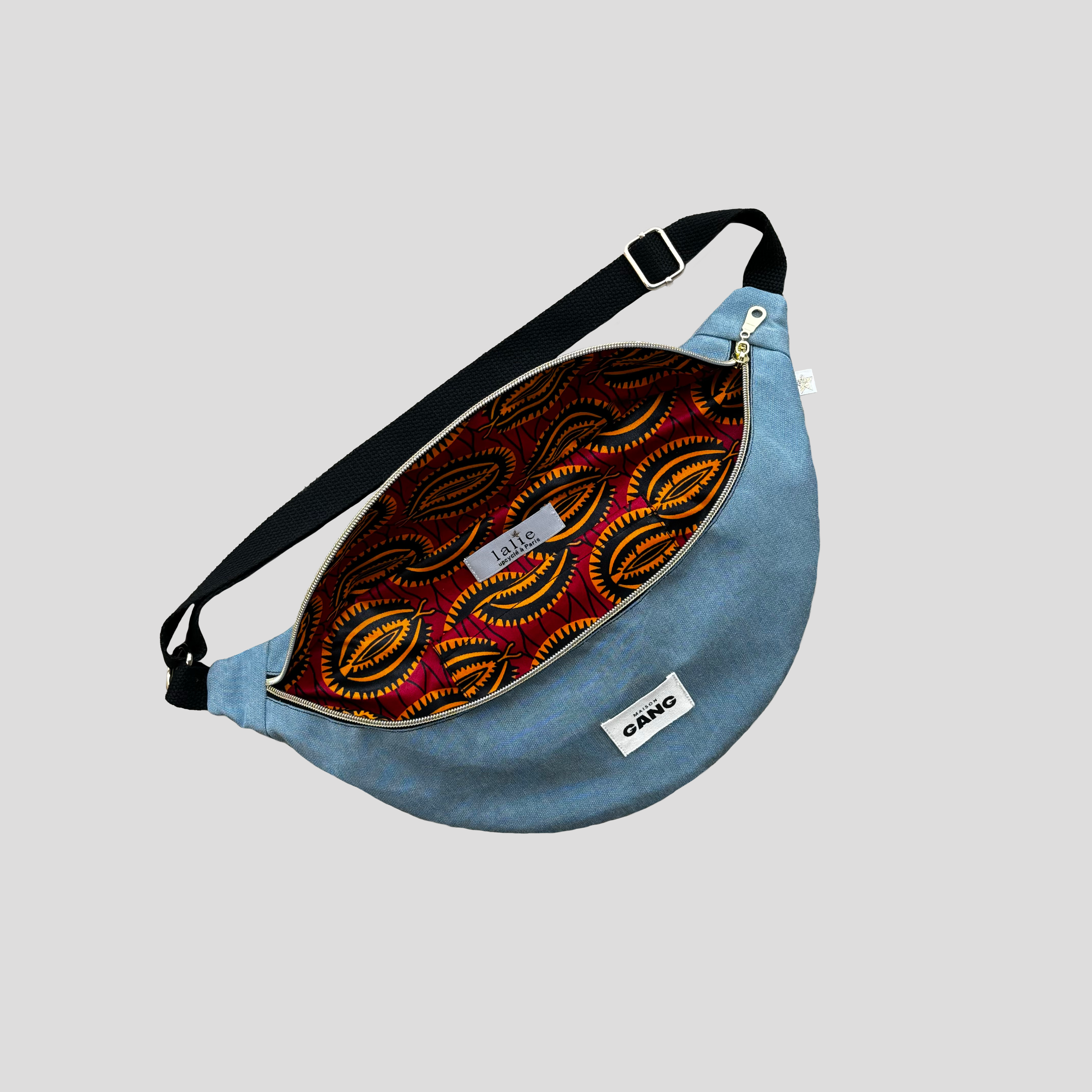 maison-gang-sac-banane-upcycl-bleu-gris-zip-dor image 2