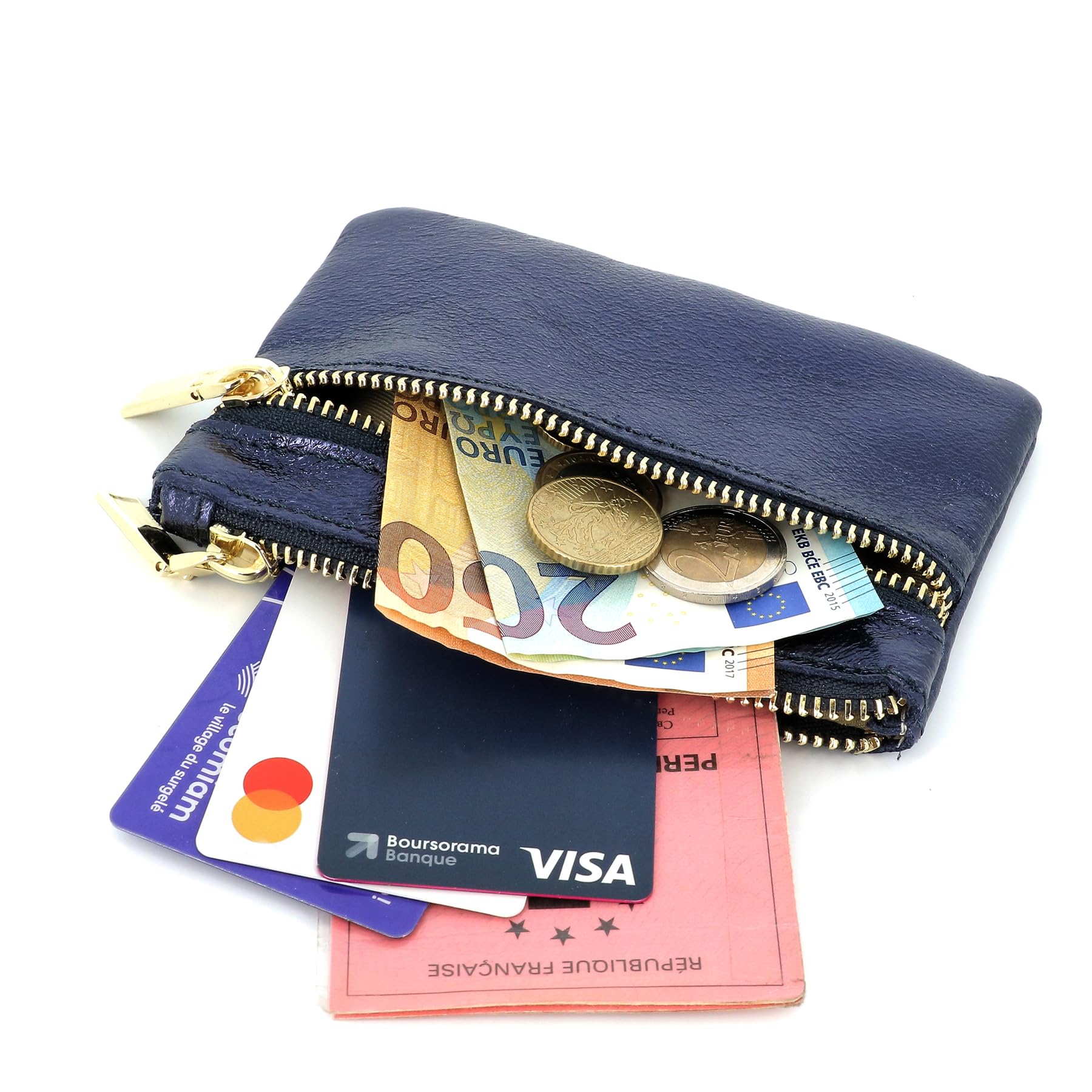 double-tree-porte-monnaie-cuir-bleu-iris-portefeuille-zip-femme image 5