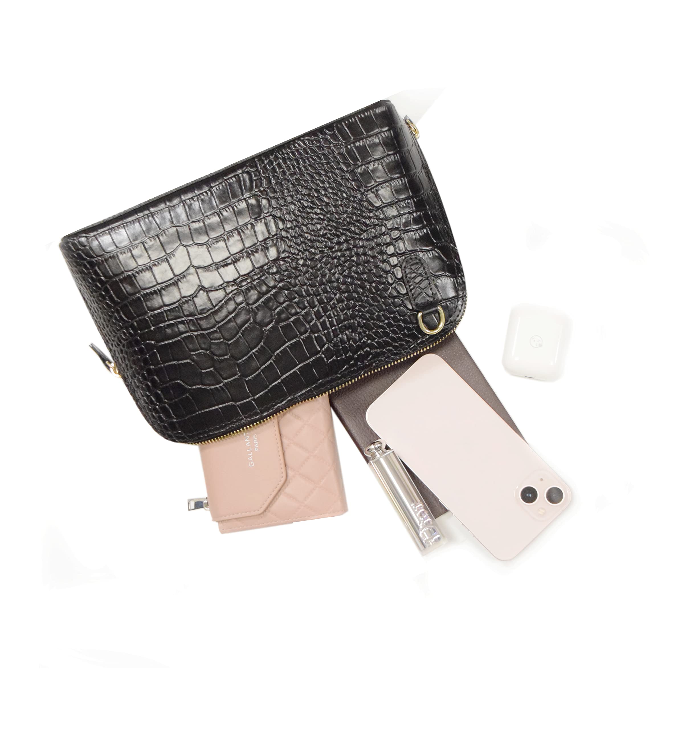 double-tree-sac-bandouli-re-cuir-croco-noir-femme-d-me image 4
