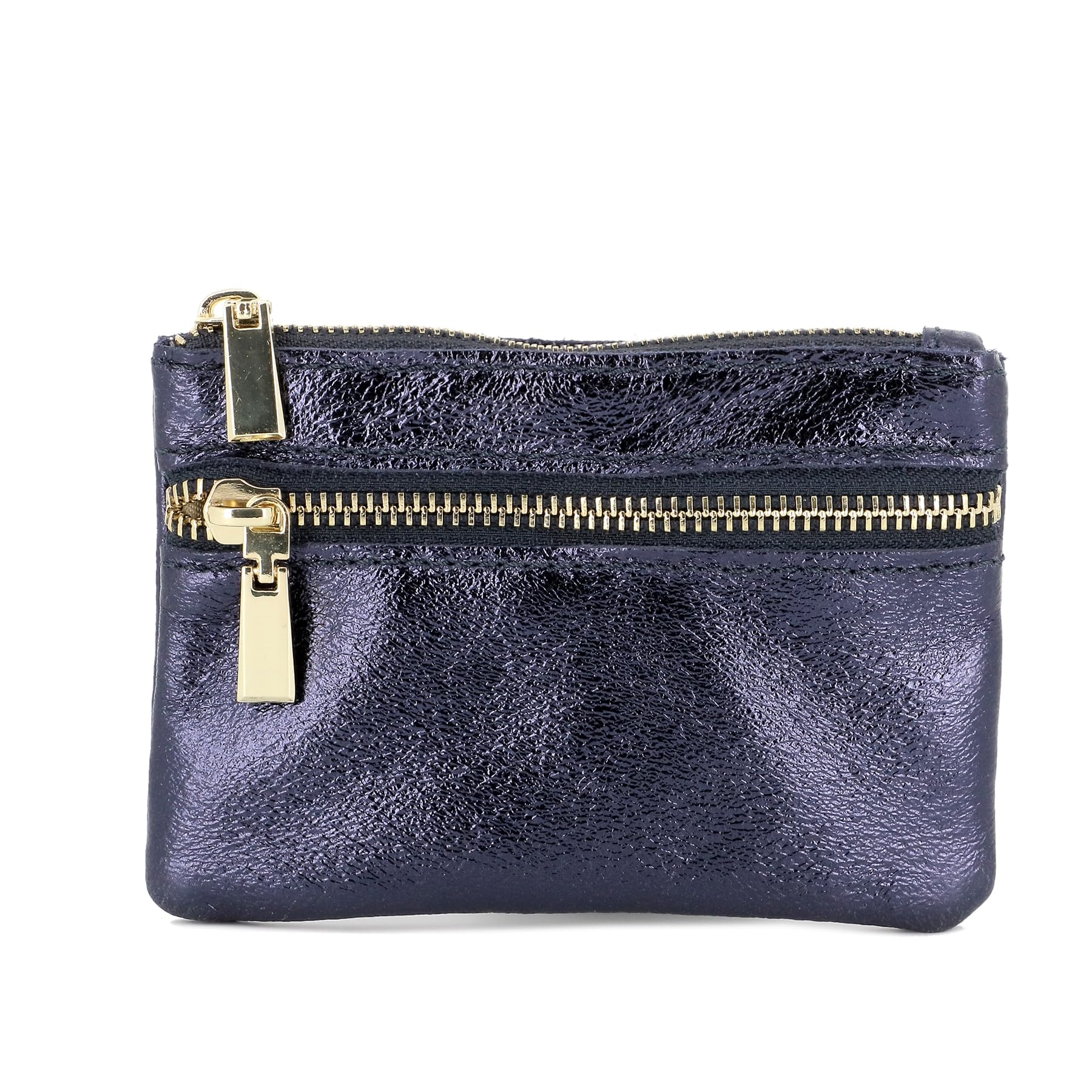 double-tree-porte-monnaie-cuir-bleu-iris-portefeuille-zip-femme image 1