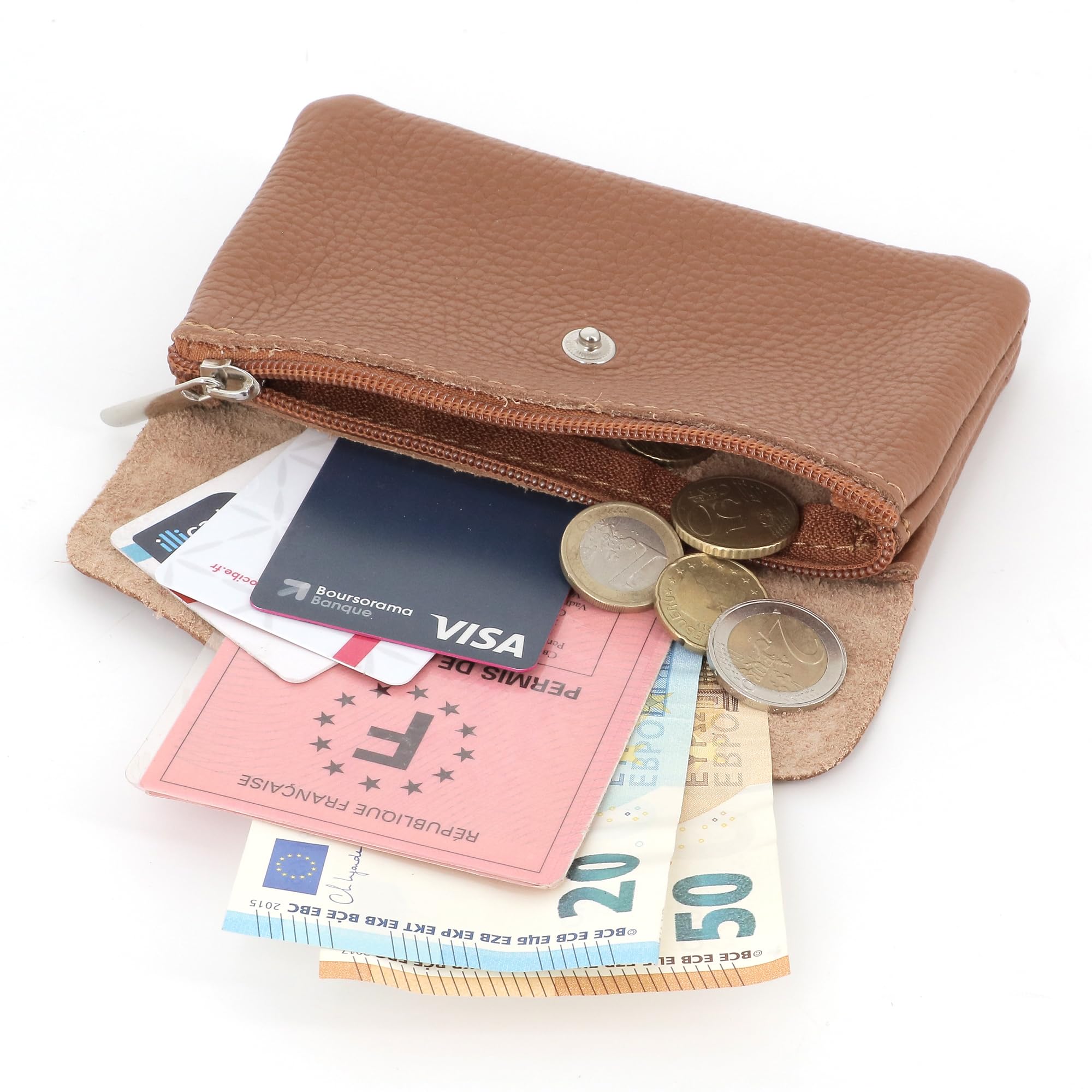 double-tree-porte-monnaie-cuir-grain-camel-femme image 5