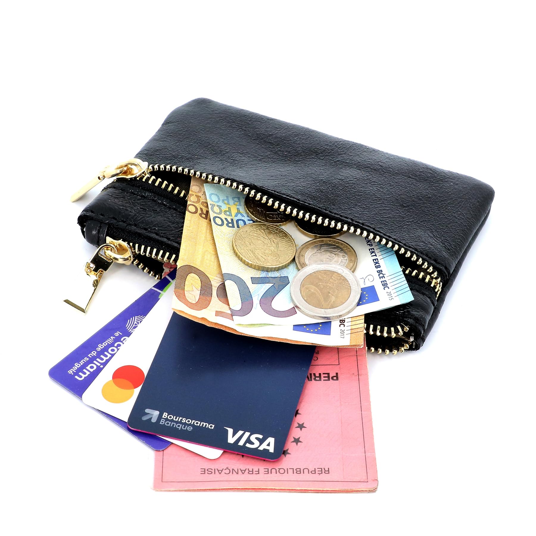 double-tree-porte-monnaie-cuir-noir-iris-portefeuille-zip-femme image 5