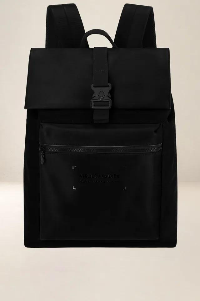 les-ateliers-four-s-aristote-sac-dos-noir-toile-cuir image 1