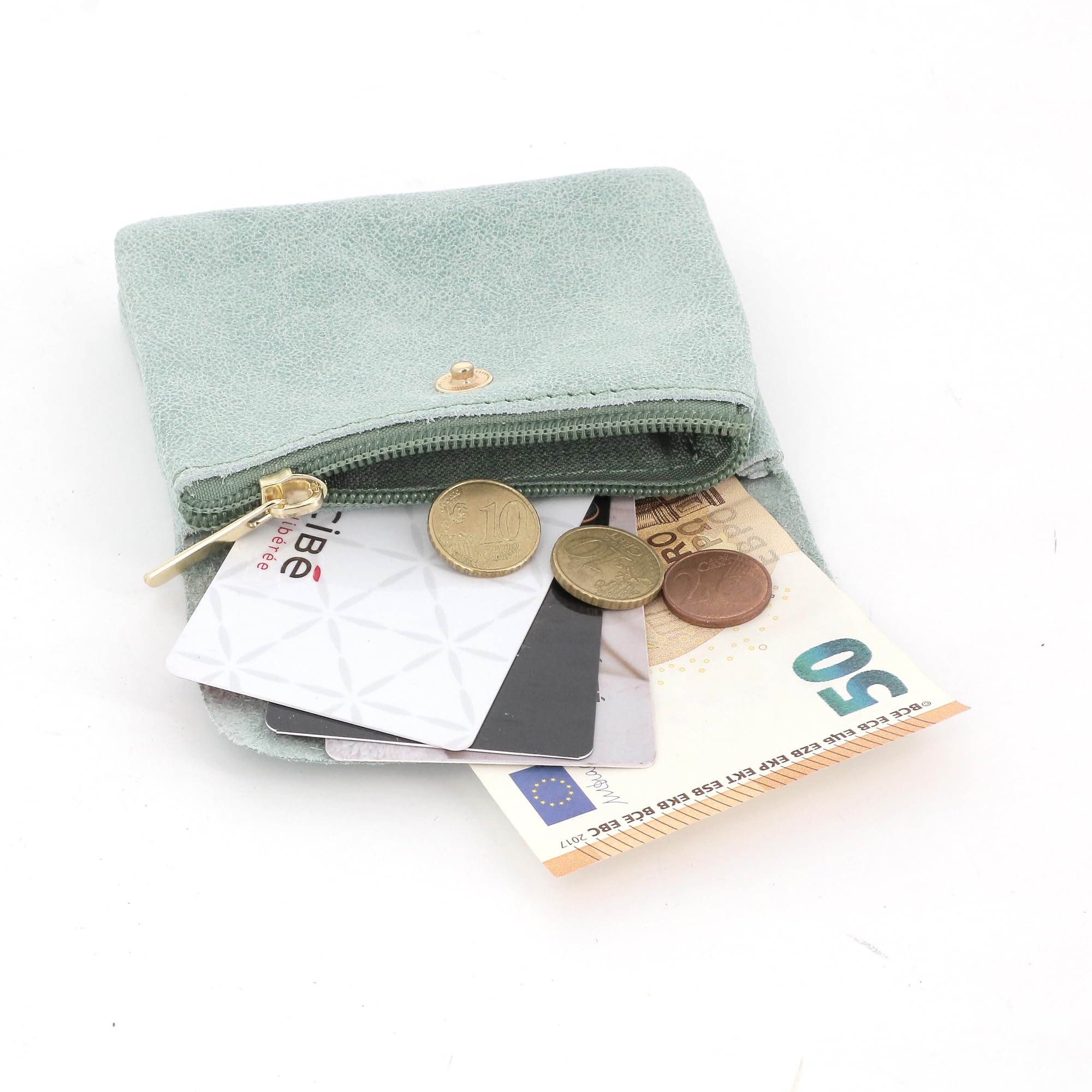 double-tree-porte-monnaie-cuir-grain-vert-clair-court image 6