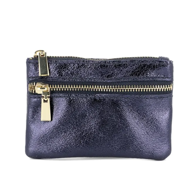 double-tree-porte-monnaie-cuir-bleu-iris-portefeuille-zip-femme image 1