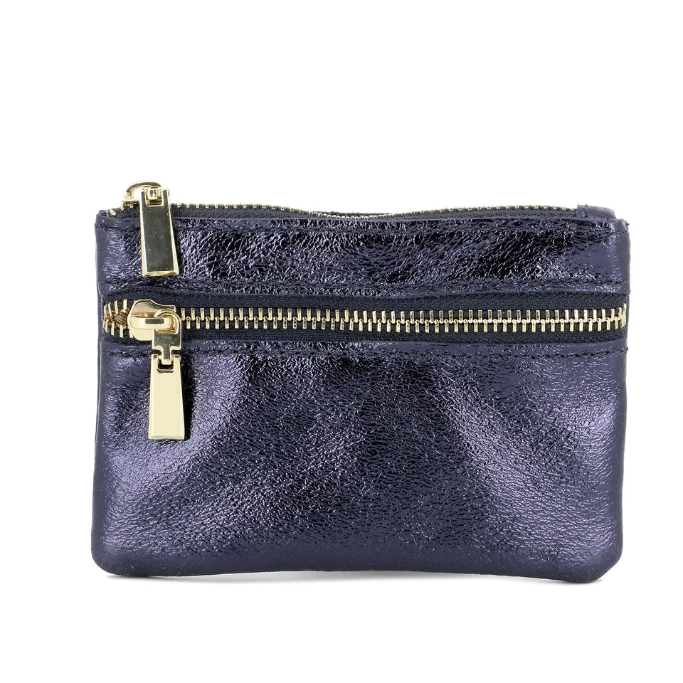 double-tree-porte-monnaie-cuir-bleu-iris-portefeuille-zip-femme image 1