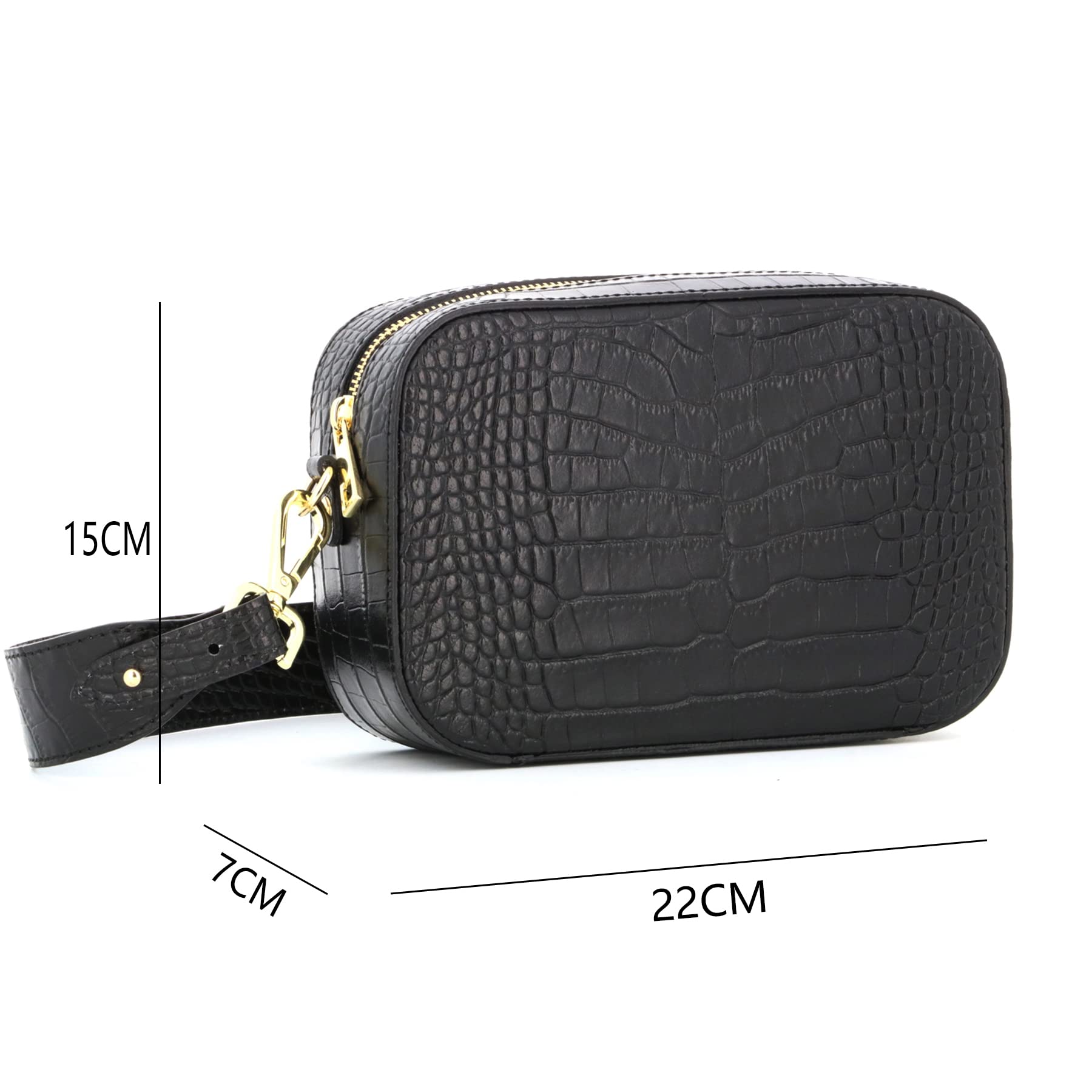 double-tree-sac-bandouli-re-cam-ra-cuir-croco-noir-22-cm image 2