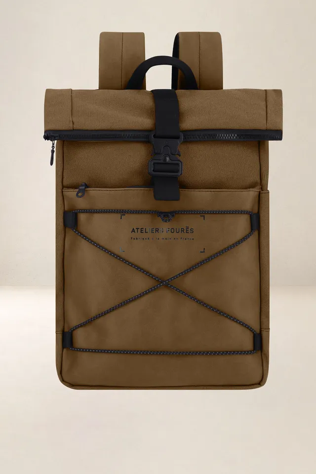 les-ateliers-four-s-aristote-sac-dos-cuir-kaki-toile image 1