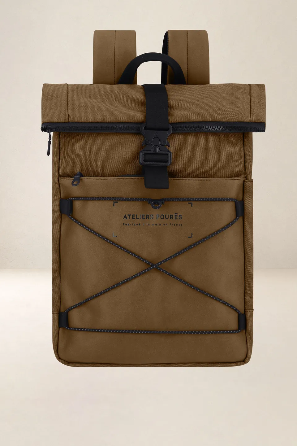 les-ateliers-four-s-aristote-sac-dos-cuir-kaki-toile image 1