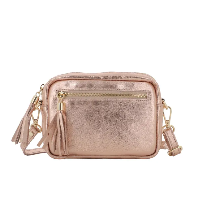 double-tree-sac-bandouli-re-cuir-or-rose-brillant image 1