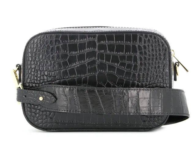 double-tree-sac-bandouli-re-cam-ra-cuir-croco-noir-22-cm image 1