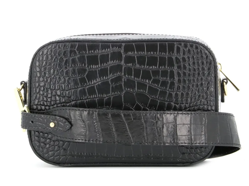 double-tree-sac-bandouli-re-cam-ra-cuir-croco-noir-22-cm image 1