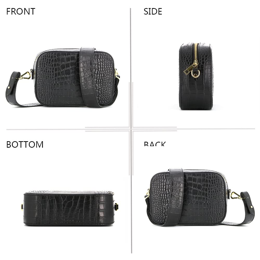 double-tree-sac-bandouli-re-cam-ra-cuir-croco-noir-22-cm image 3