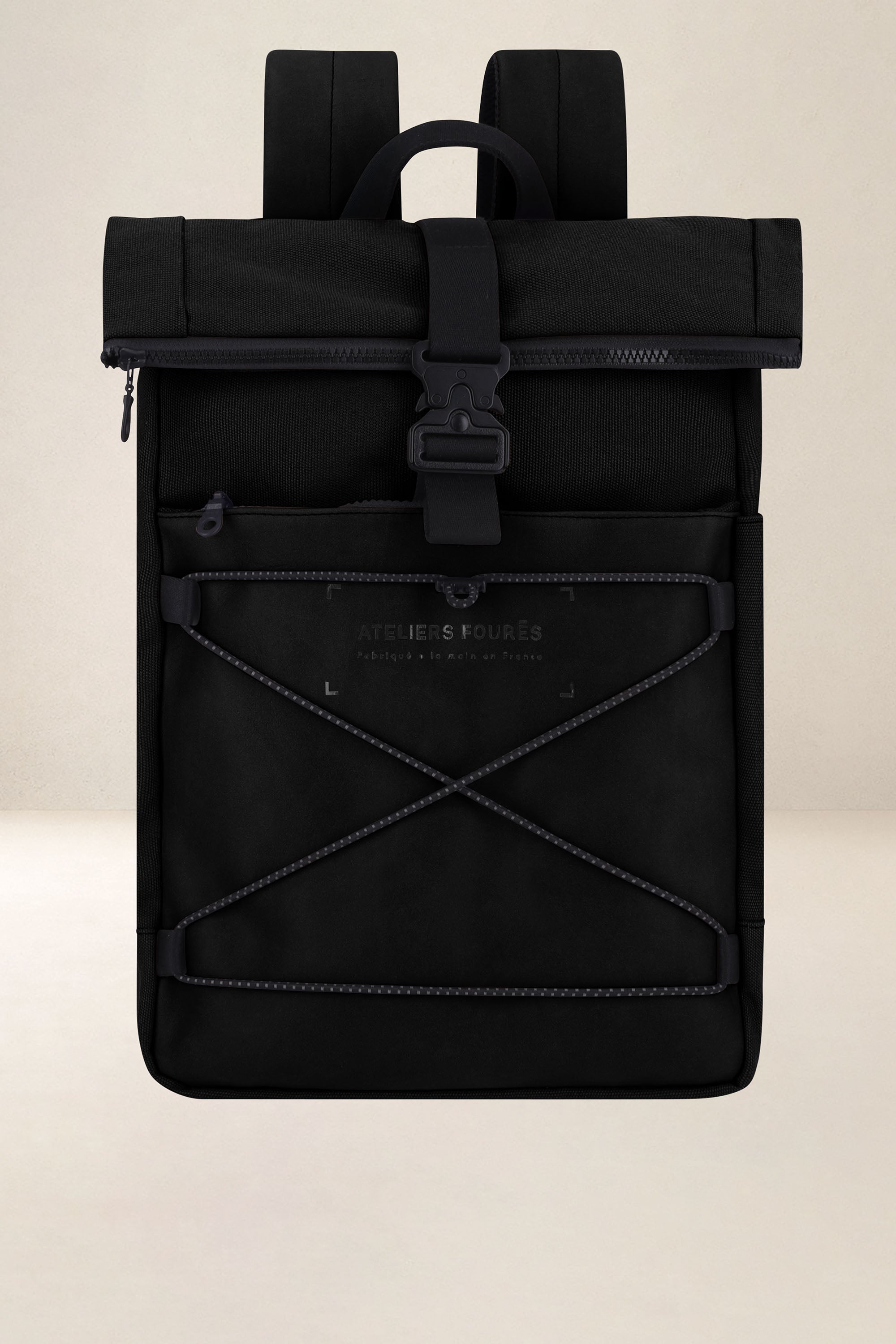 les-ateliers-four-s-aristote-sac-dos-cuir-kaki-toile image 2