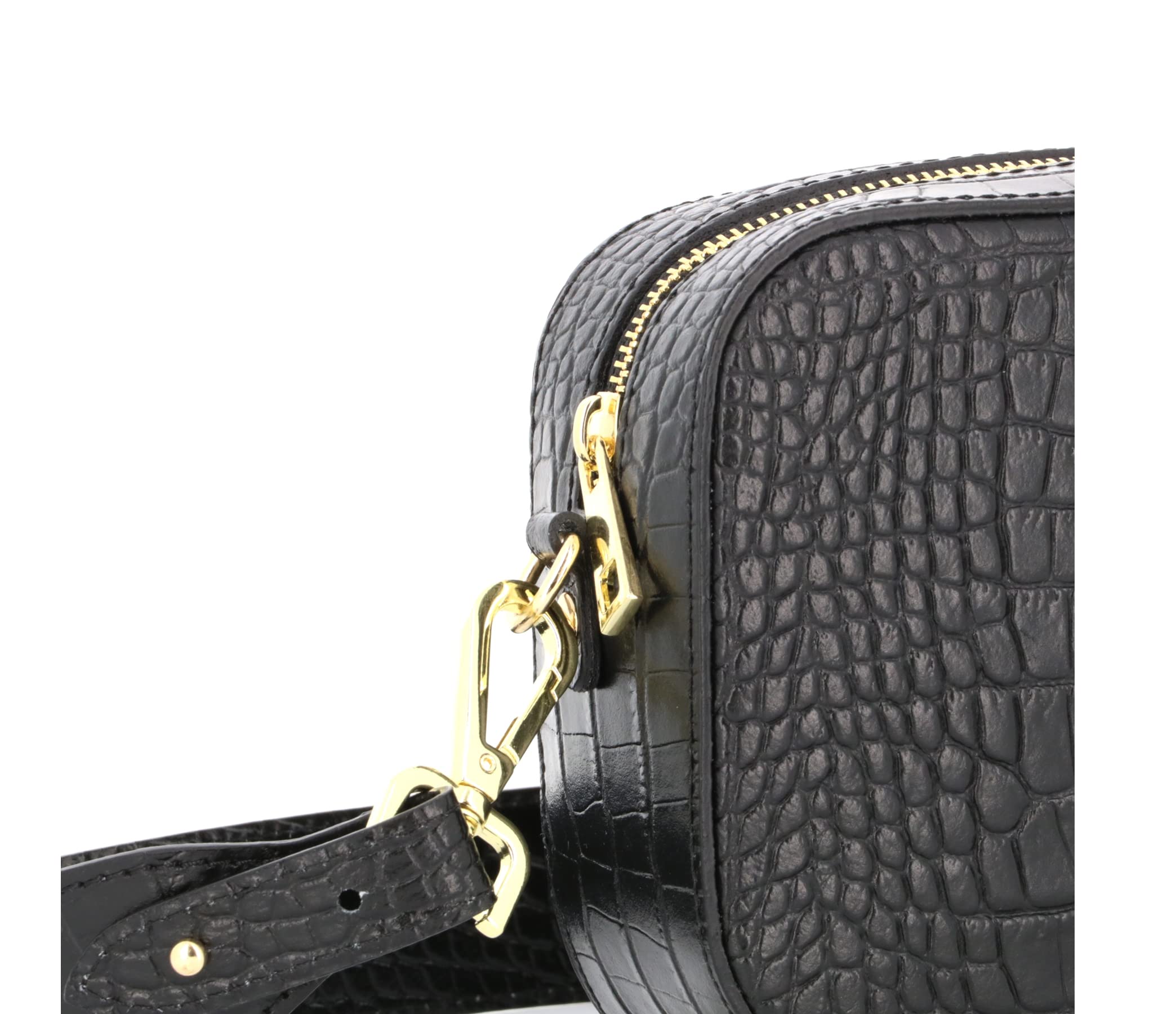 double-tree-sac-bandouli-re-cam-ra-cuir-croco-noir-22-cm image 6