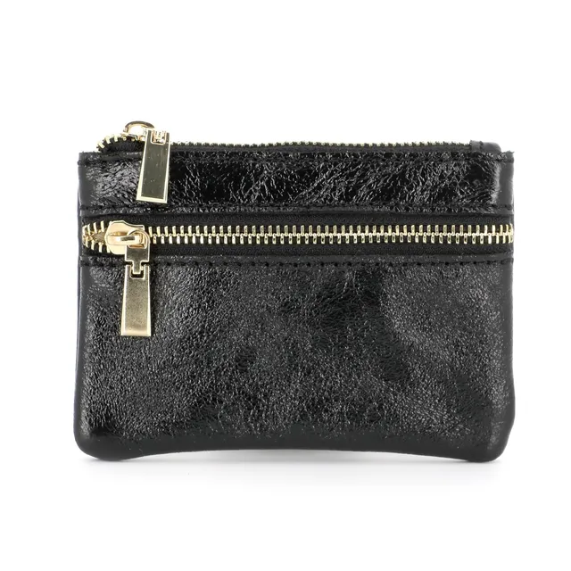 double-tree-porte-monnaie-cuir-noir-iris-portefeuille-zip-femme image 1