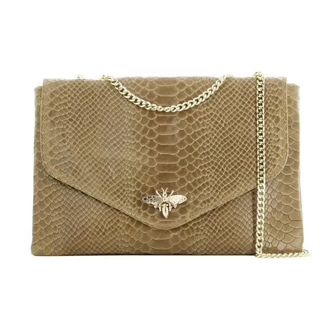 double-tree-sac-bandouli-re-taupe-pochette-cuir-serpent-abeille image 1