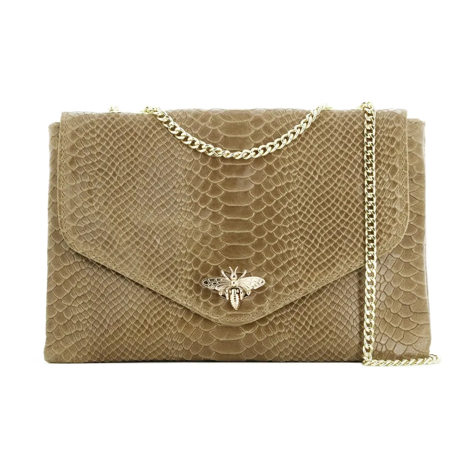 double-tree-sac-bandouli-re-taupe-pochette-cuir-serpent-abeille image 1